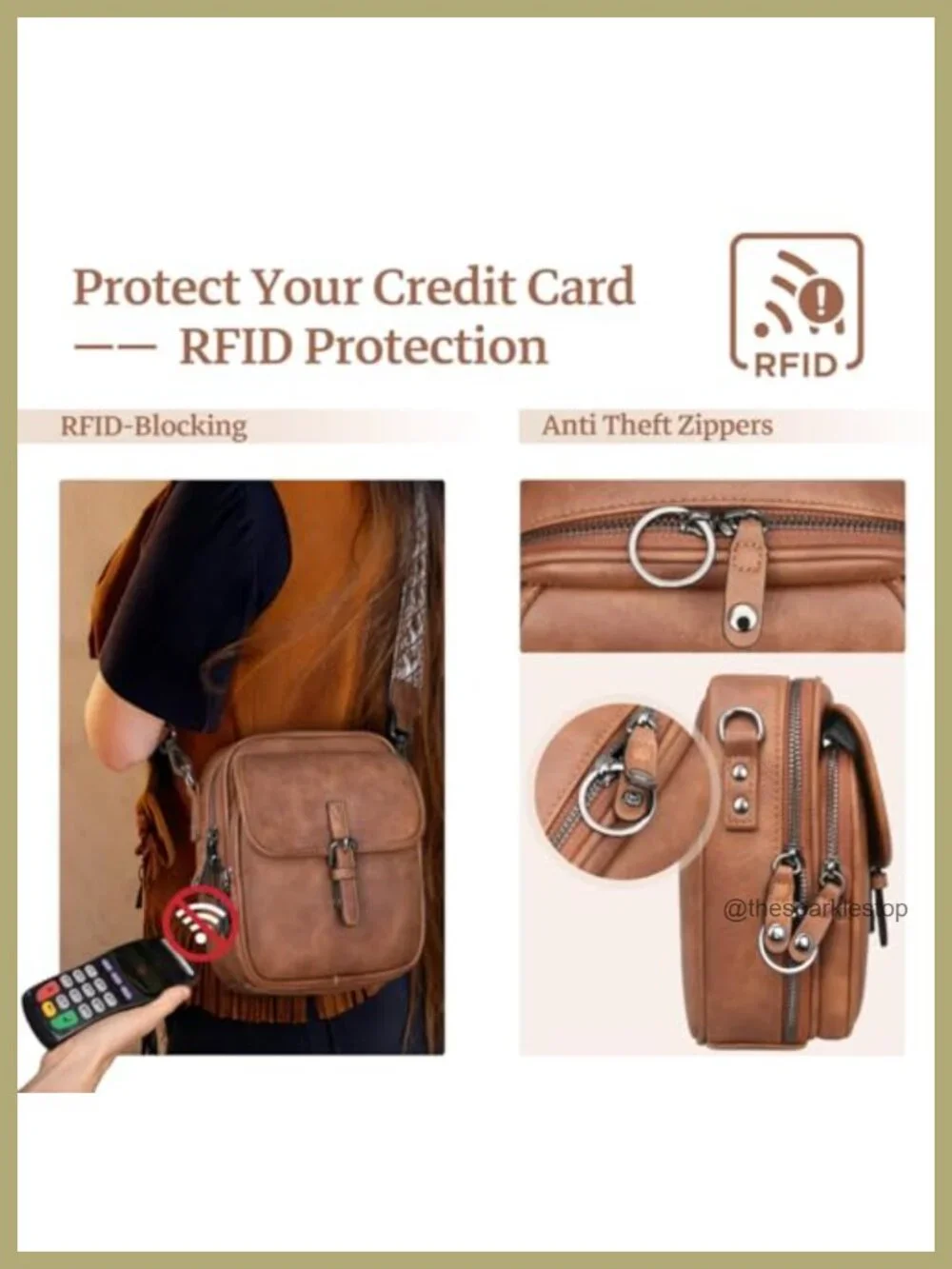 Women's Anti Theft Leather Crossbody Bag RFID Blocking Messenger Purse